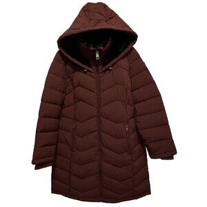 Andrew Marc Womens X-Large Ox Blood Red Hooded Jacket XL Quilted Puffer Winter